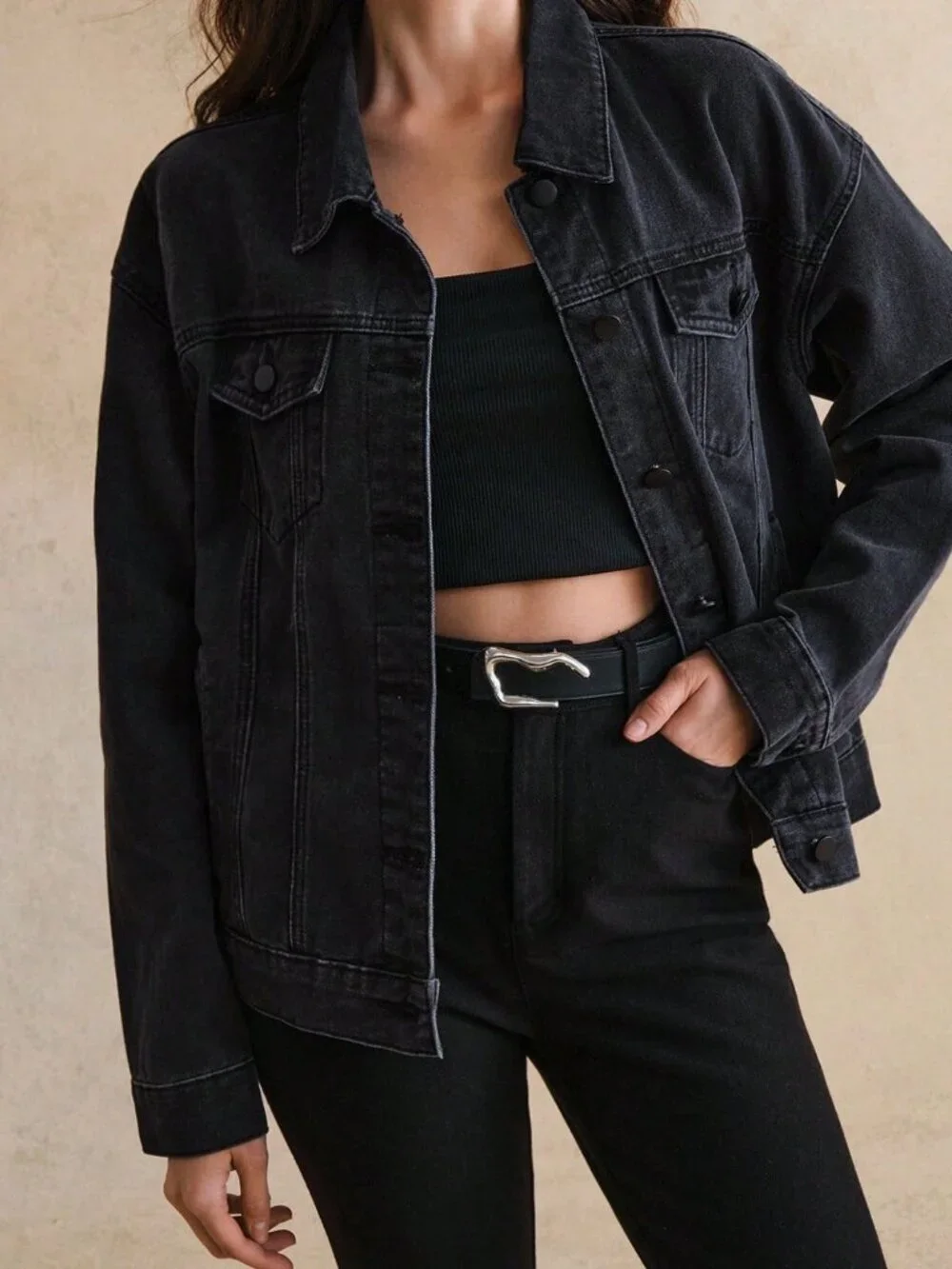 Black Casual Women's Elegant Sexy Lace Long Sleeve Blouse & Jeans